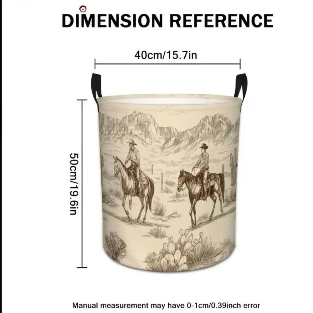 Western Cowboy Foldable Laundry Basket Waterproof Oxford Cloth For Clothes Toys